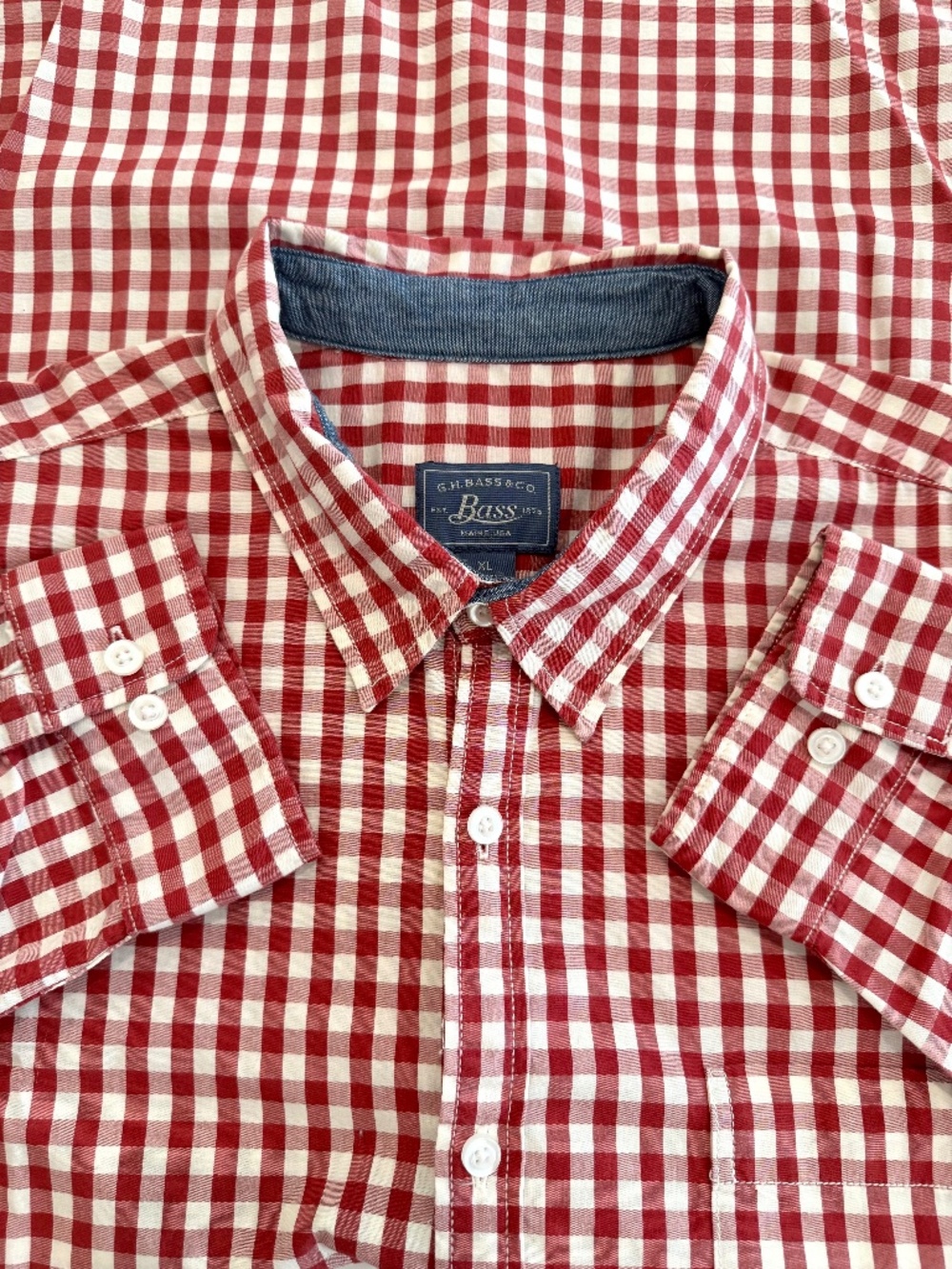 G.H. Bass & Co. Men's Sz XL Red Checkered Gingham Button Down Long Sleeve Shirt